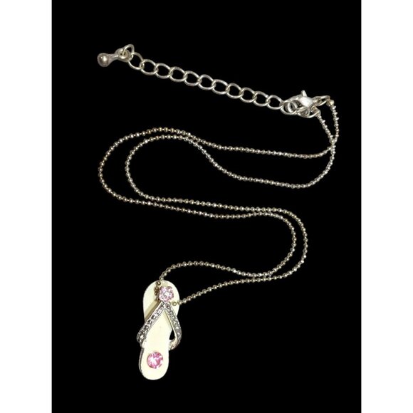 Summery Beach Themed Pink And White Sandal Pendant Necklace - Picture 1 of 6